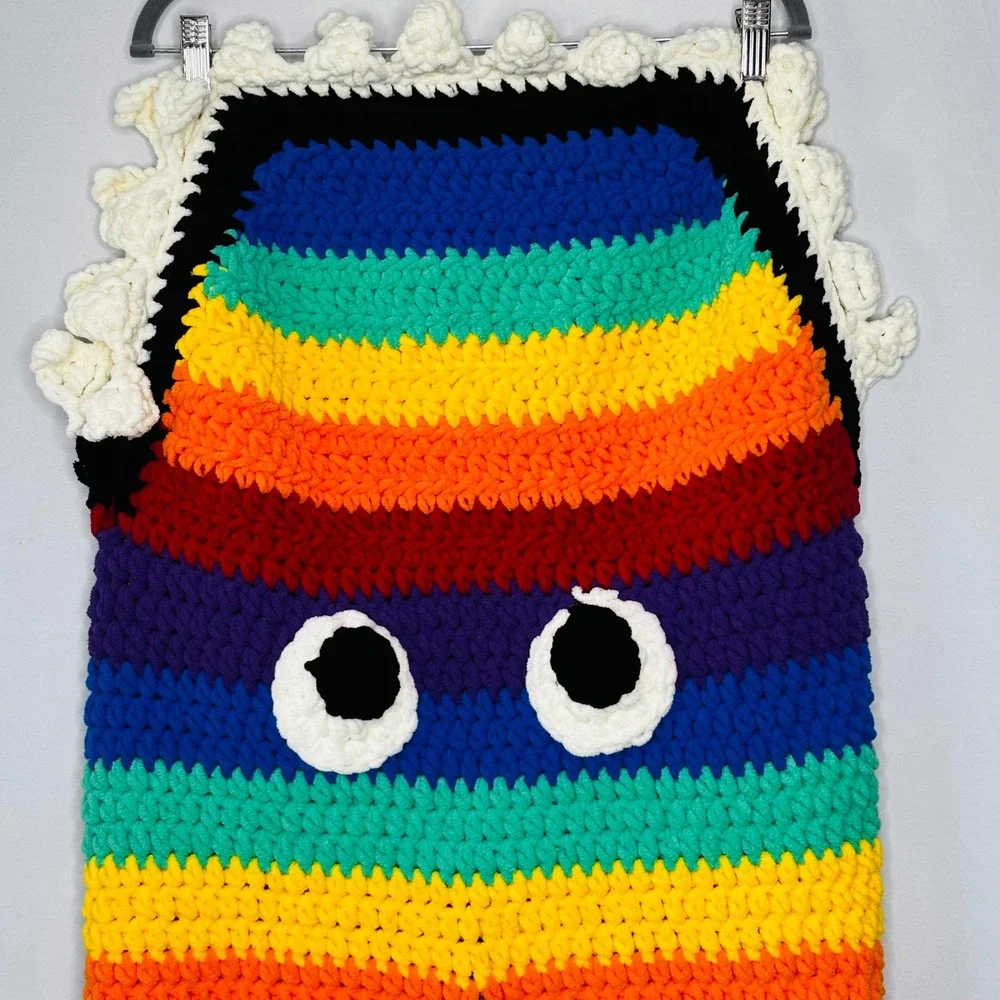 Handmade Hand Knit Rainbow Smiling Shark or Whale Tail Blanket Cocoon 70x20‎
